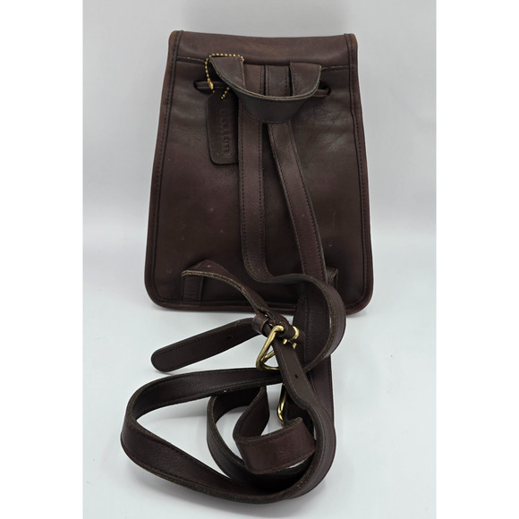 Coach 9960 Vintage Brown Leather Daypack Backpack Turn lock Drawstring & Wallet - Picture 9 of 16
